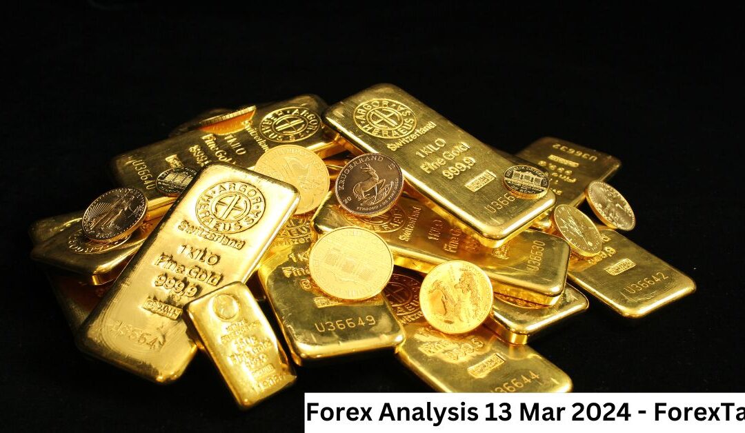 Gold bars and bullions to represent ForexTabs 13 March 2024 Forex Analysis.