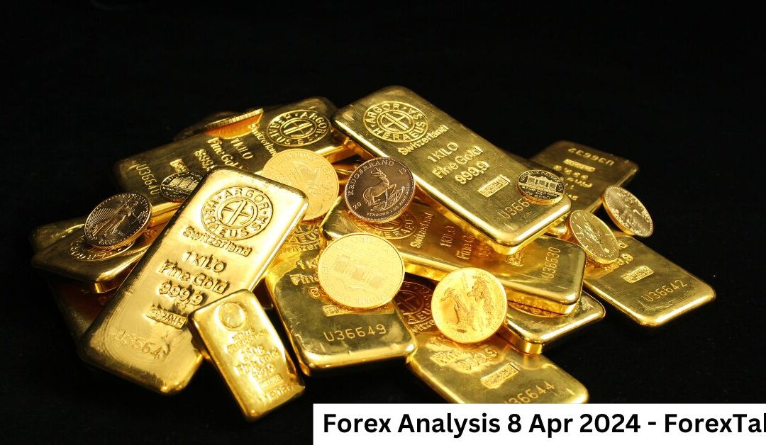 Gold bars and bullions to represent ForexTabs 8 April 2024 Forex Analysis.
